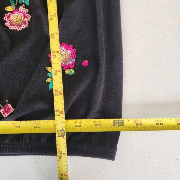 INC Black Halter Top, Multi-color Sequin Flowers, Bubble Hem, Plus Size 2X - Picture 14 of 15